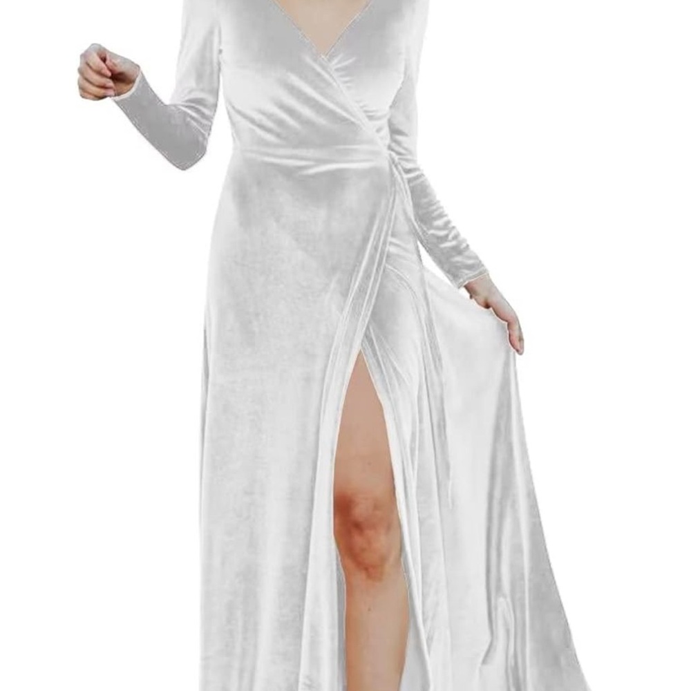 Amazon White Long Sleeve Wrap Dress